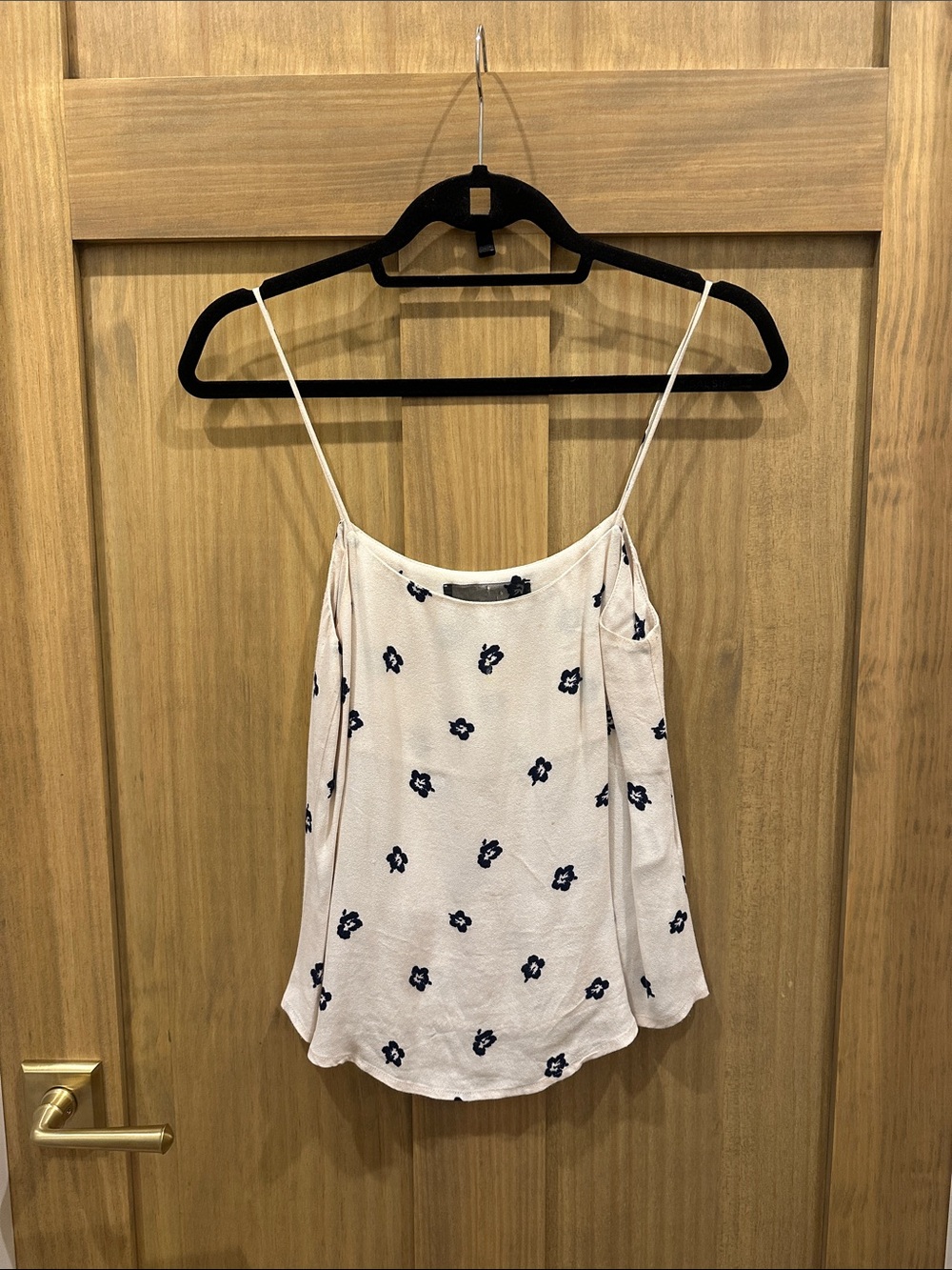 Reformation Cream Cami with Navy Floral Print